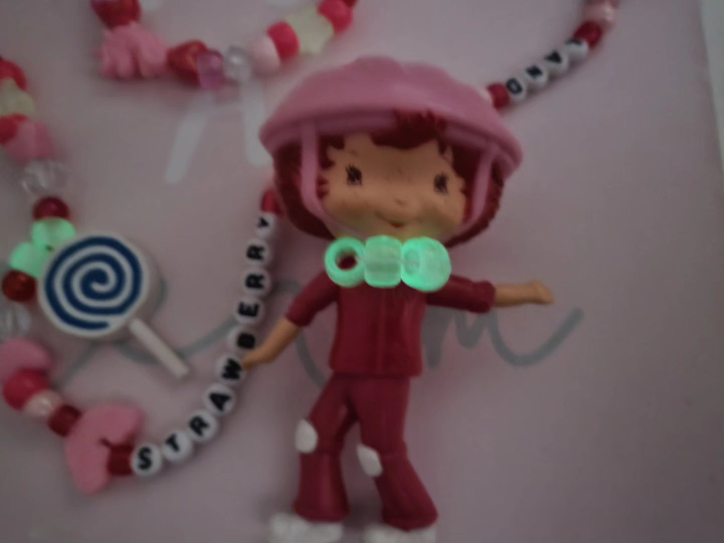 2007 Strawberry Shortcake Skater Mcdonald's Toy Kandi Necklace((Glow-in-the-Dark!))